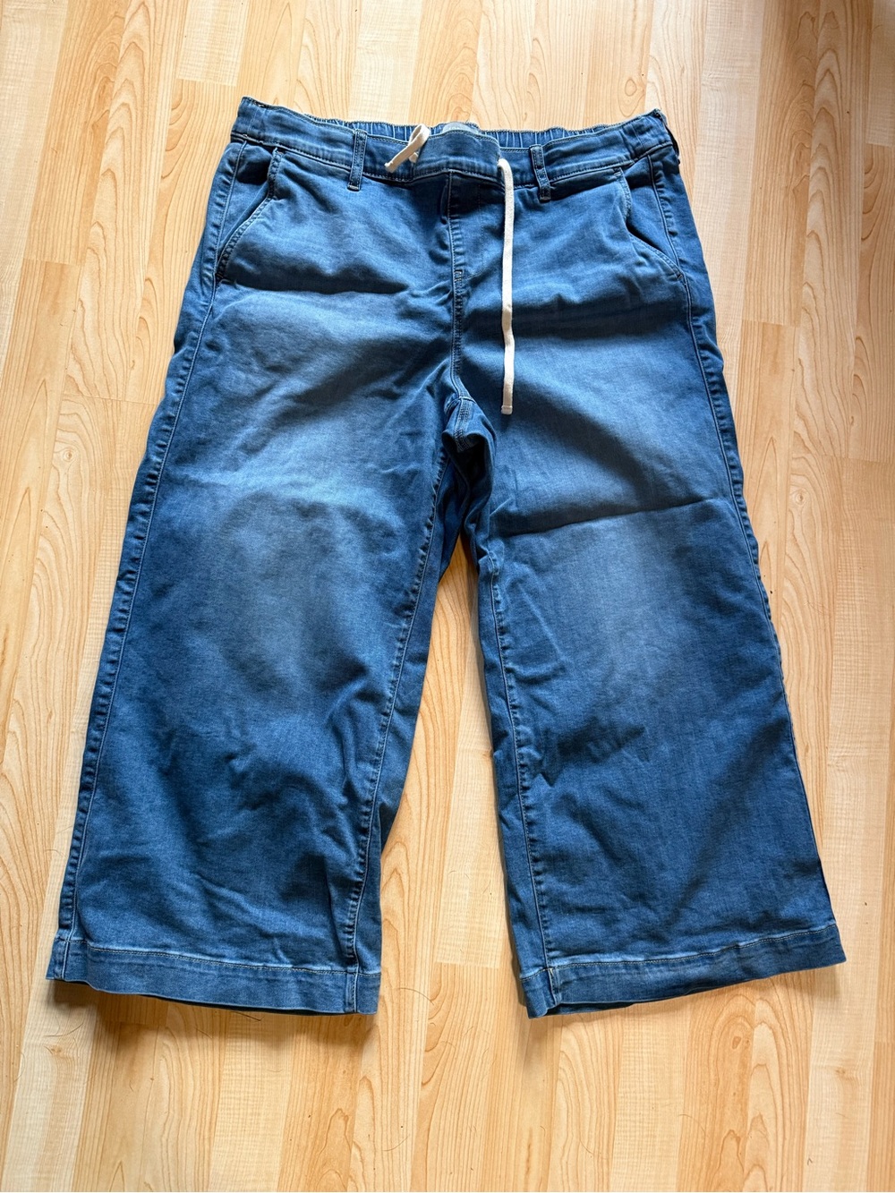 Womens Blue Wide-Leg Drawstring Jeans